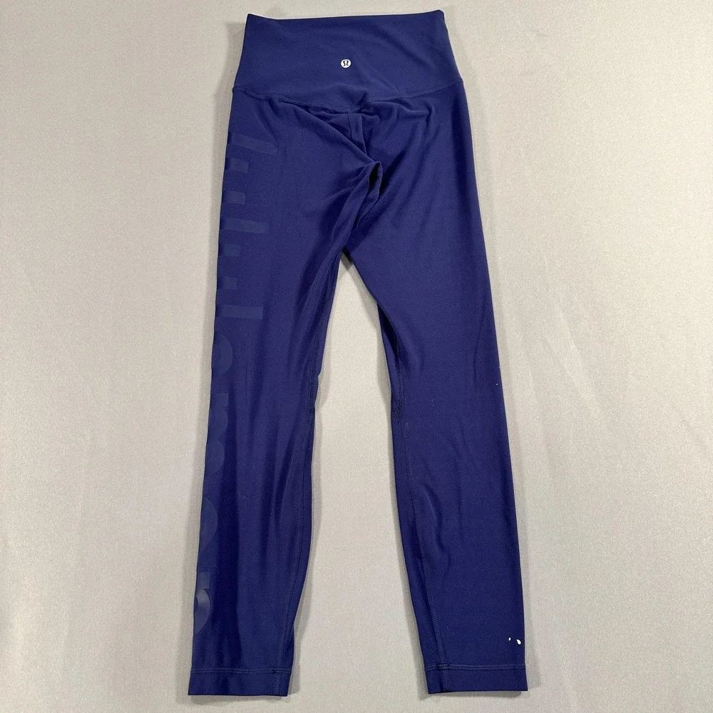 Lululemon Leggings Womens 4 Blue High Rise Ankle Logo Yoga Athletic Stretch Gym
